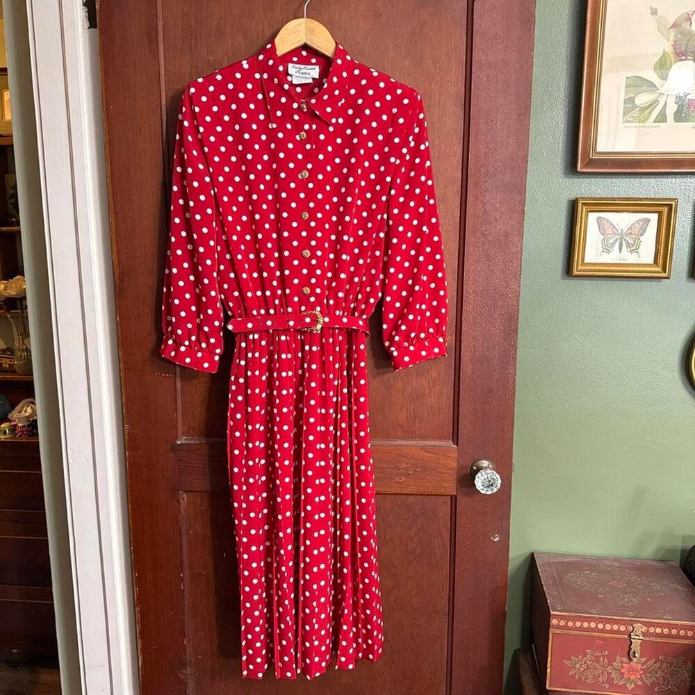 Vintage Lady Carol Petites size 16 Red & White Polka Dot Dress
